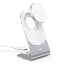 Ładowarka indukcyjna 15W Qi z MagSafe + stojak magnetyczny na telefon - biała CHOETECH