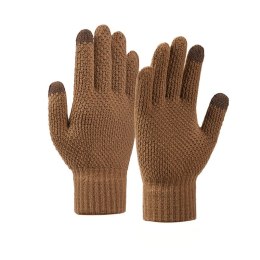 Rękawiczki zimowe dotykowe do telefonu 22x11cm unisex brązowe HURTEL